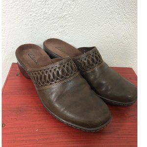 Clarks Womens Slip On Mules Clogs Brown Laser Cut